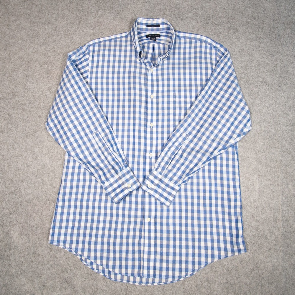Land's End No Iron Blue Gingham Dress Shirt Preppy Academic Corp Twill 16-33